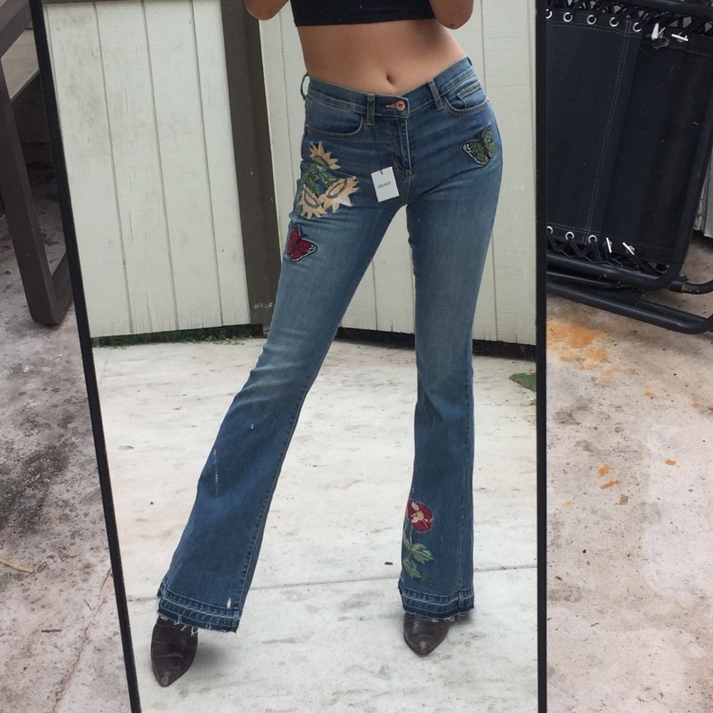 NWT embroidered flared wide leg bell bottom jeans